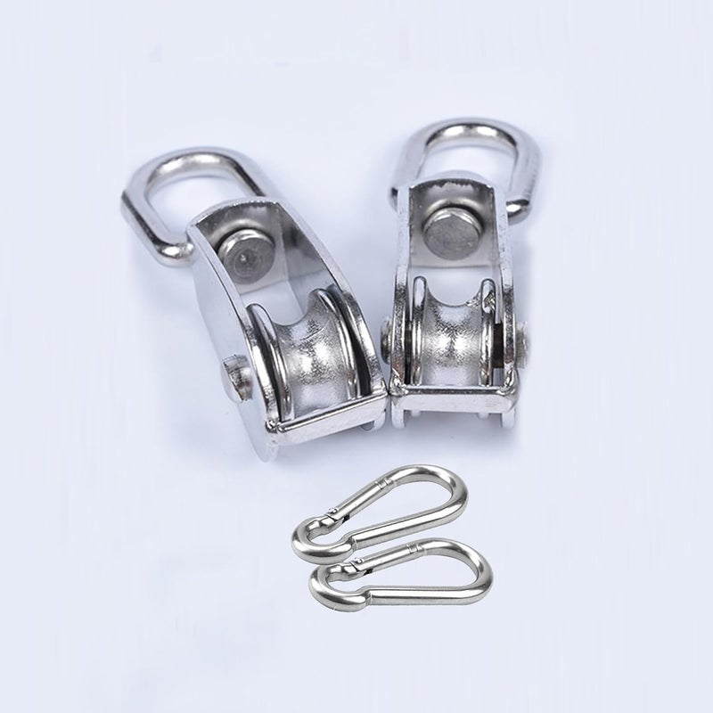 LESHOW 2Pcs M15 Single Pulley Block (304 Stainless Steel), Wire Rope Hanging Wire Towing Wheel, with 2Pcs Spring Snap Hook - Image 4